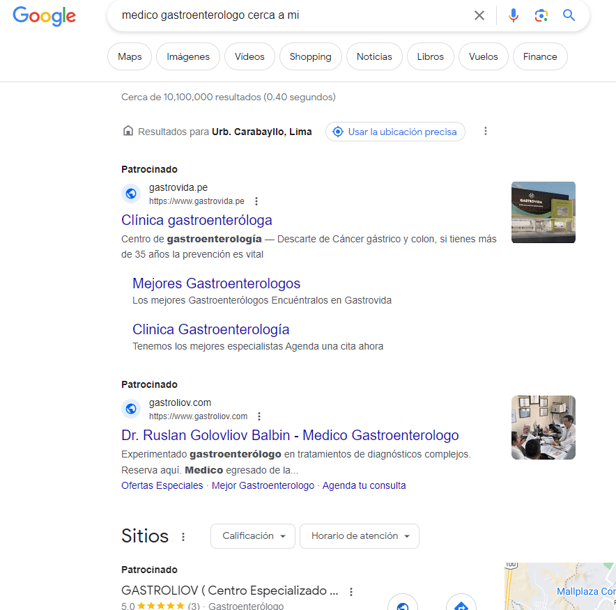 Publicidad de busqueda en google